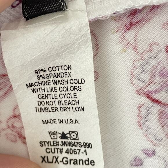 Y2K Tee Cap Sleeve Top Floral Paisley Pink Purple Fairy Grunge XL Made in USA - Picture 4 of 9